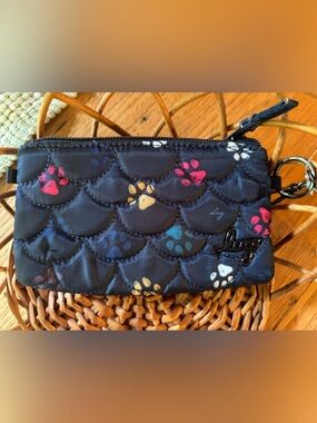 lug Navy Quilted Wristlet with Pink and White Paw Prints